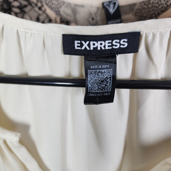 EXPRESS NWOT Satin Stripe Long Sleeve Smocked Cuff Blouse L - Picture 5 of 5